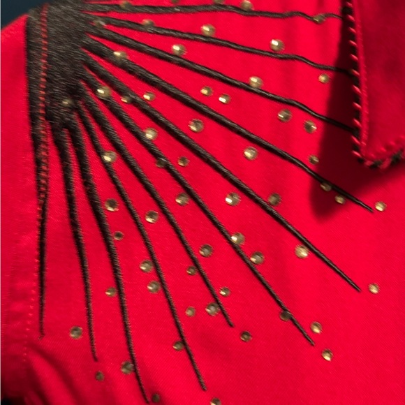 Panhandle Slim Red Embroidered Bling Western Shirt With Snap Closure - Picture 2 of 10